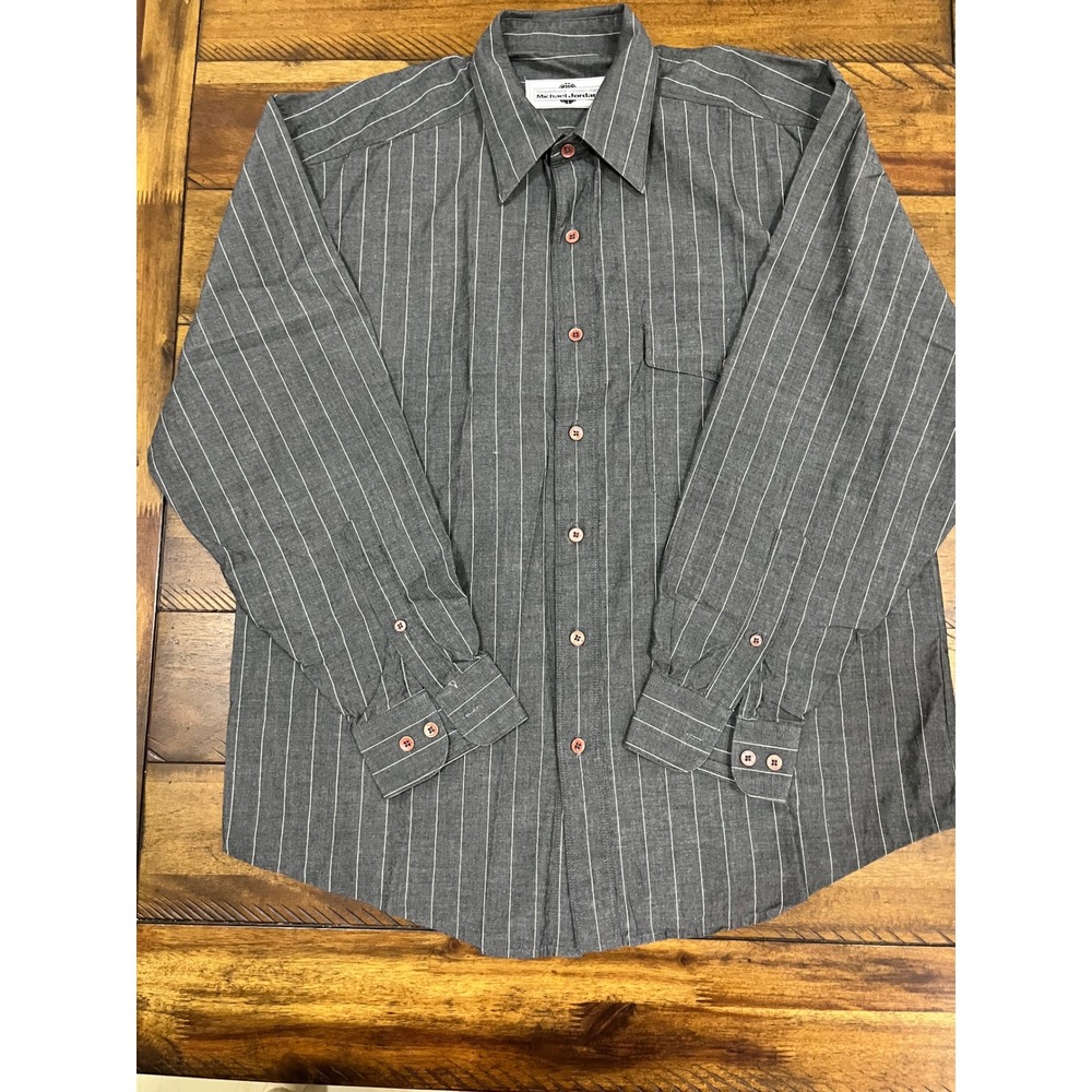 Bugatchi Uomo Michael Jordan Shirt Mens M Grey Good Pinstripe Long Sleeve Cotton